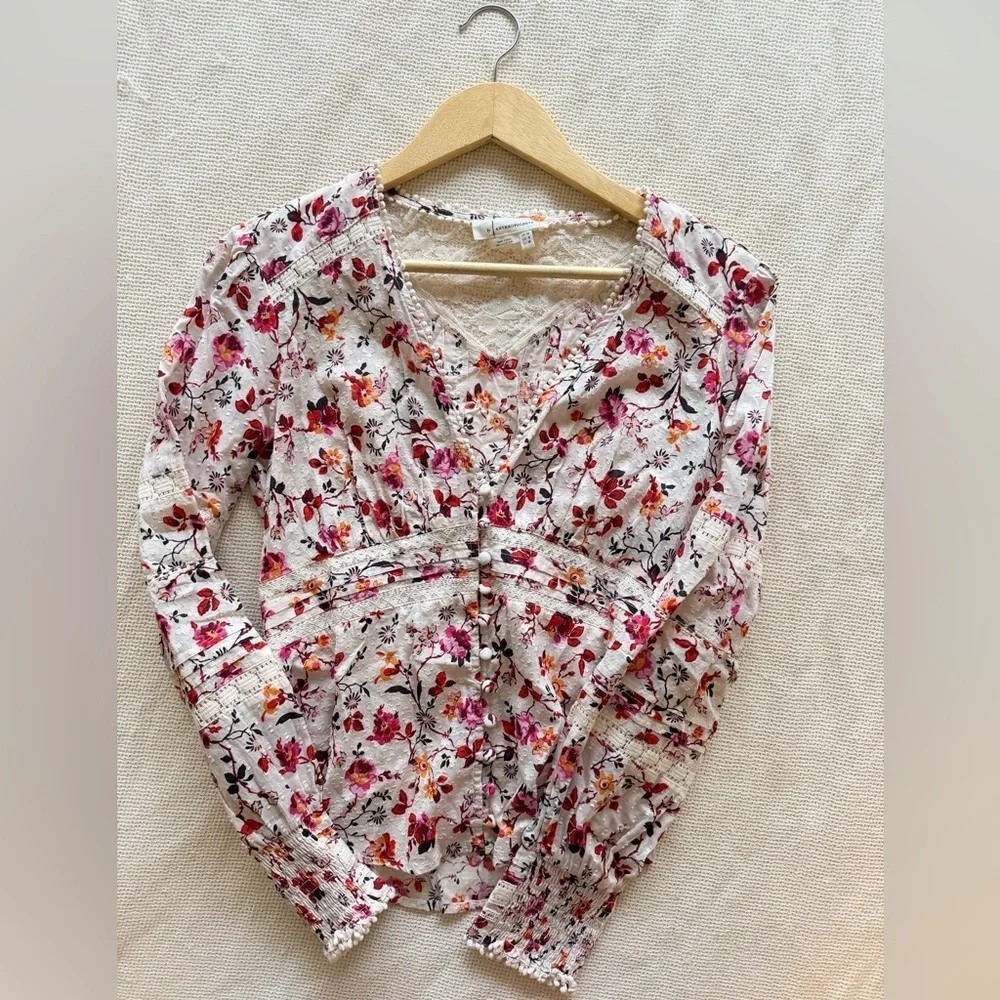 Anthropologie Floral Puff Sleeve Blouse